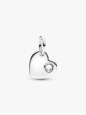 Pandora April Engravable Heart Clear Stone Dangle Charm